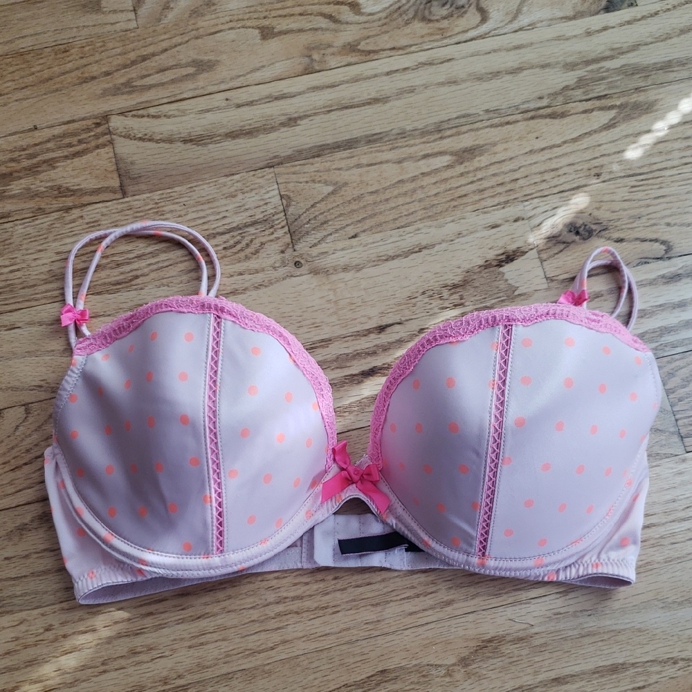 (34D) Victoria's Secret Padded Polka Dot Neon Bow Pastel Babydoll Barbiecore Bra